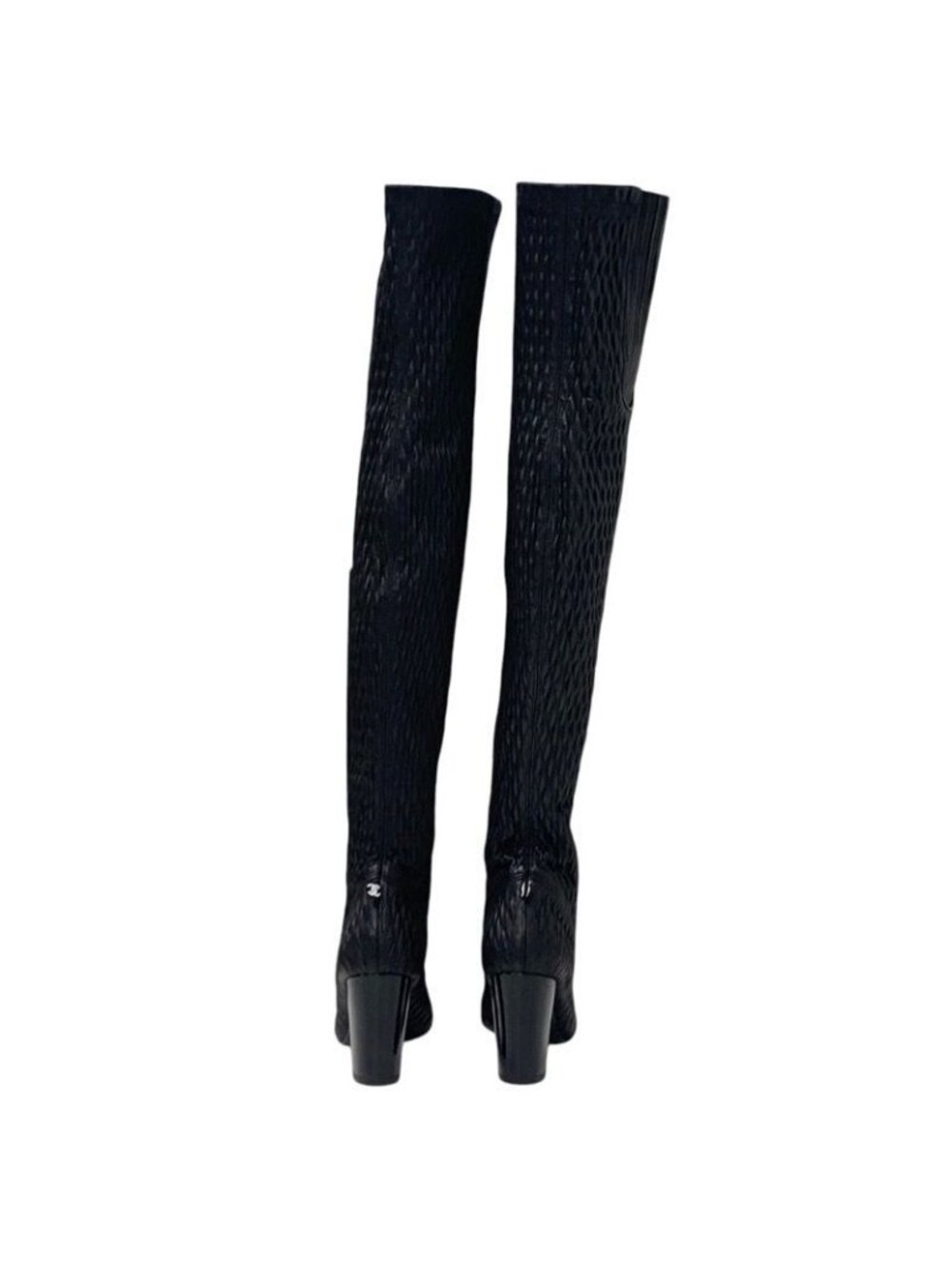 Chanel Boots Long Shoes Leather Black Knee High Coco Mark - Picture 5 of 9